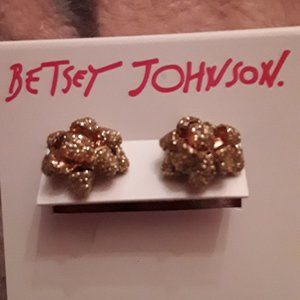 Betsey johnson Metal Gold Glitter Gift Bows Stud Earrings